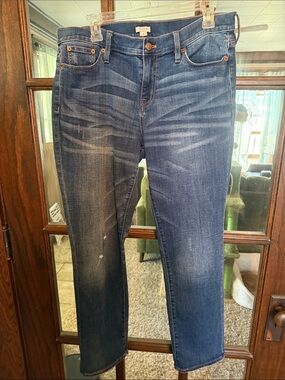 J.Crew Womens Distressed Skinny Jeans Dark Wash Whiskered Size 30 Denim